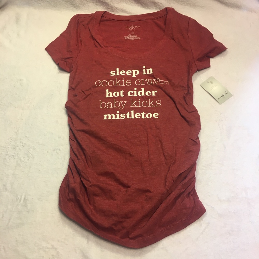 a:glow Maternity Graphic Tee Women‎ XS Red NWT Holiday Christmas Scoop Neck